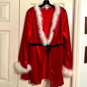 Vintage Secret Treasures Size 1x Santa Robe With Hat. Red velvet and feathers.